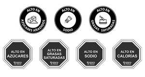 Mientras que el Gobierno propuso estos sellos circulares, en Chile utilizan formas octagonales para advertir a los consumidores.