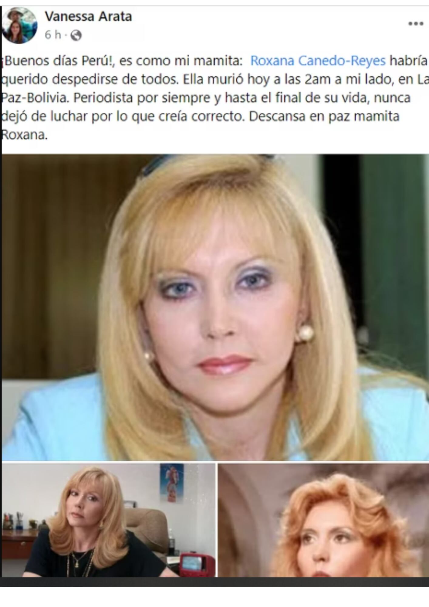 Roxana Canedo falleció a los 80 años.