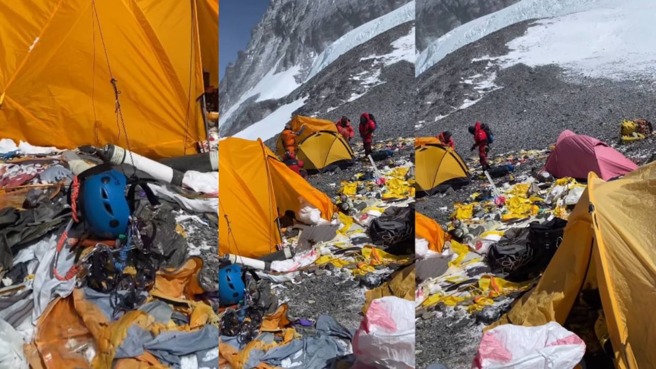 Los sherpas limpian los residuos que los montañistas dejan al subir las montañas en el Himalaya