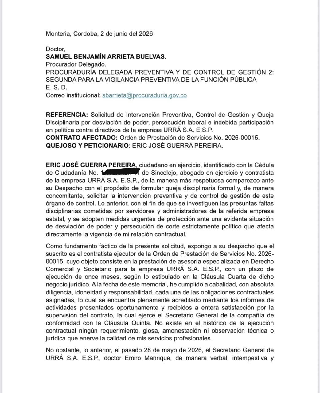 Queja disciplinaria de Eric Guerra.