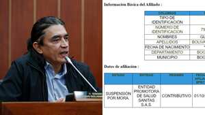 El exsenador Gustavo Bolívar está suspendido por mora en su EPS.