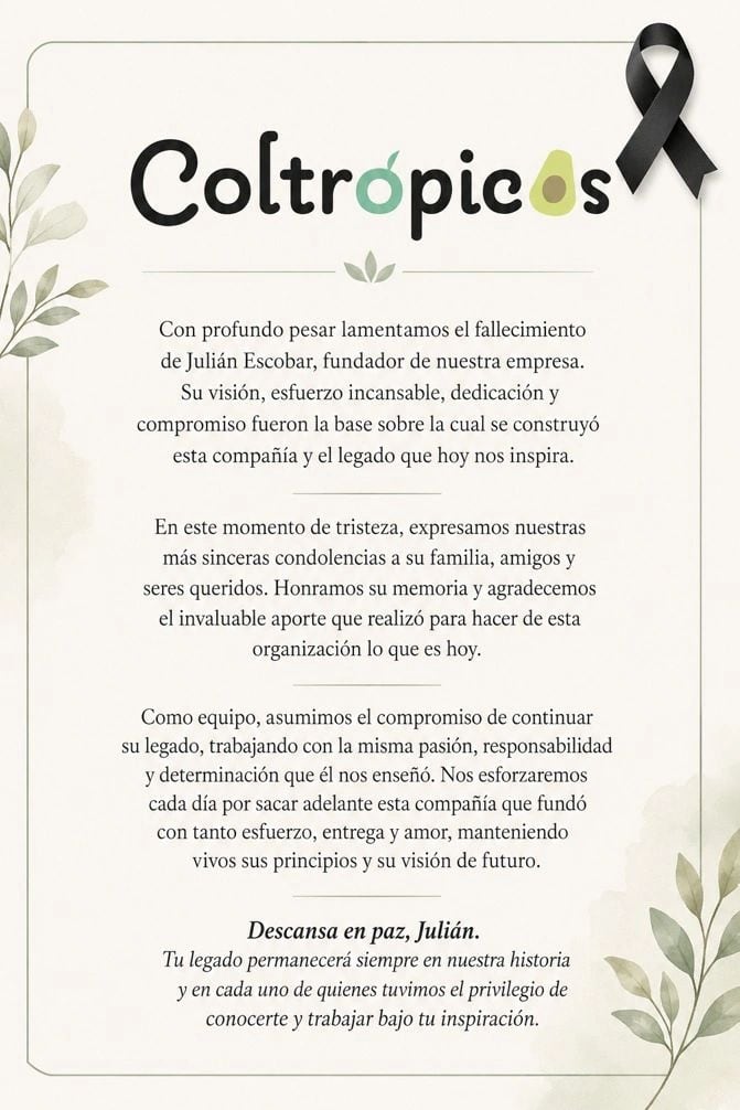 Comunicado de Coltrópicos tras asesinato de uno de sus fundadores, Julián Escobar Jiménez.