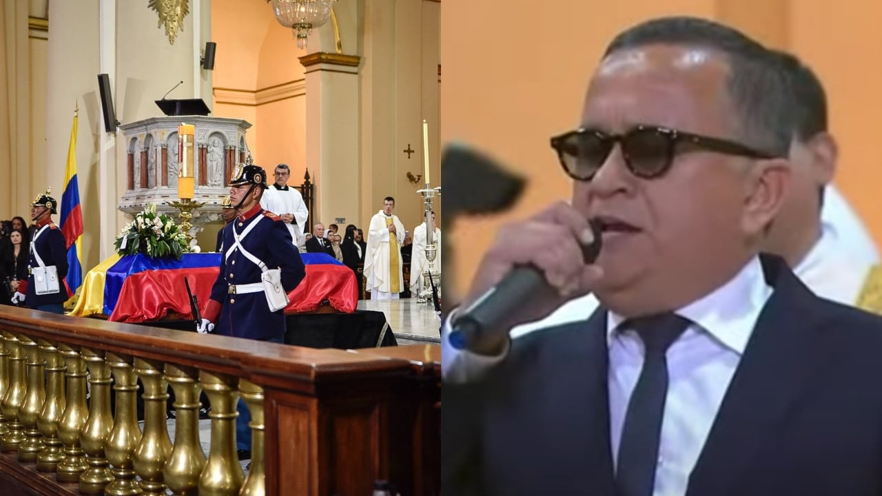 Yuri Buenaventura interpretando la canción 'El guerrero', en la misa de Miguel Uribe Turbay.