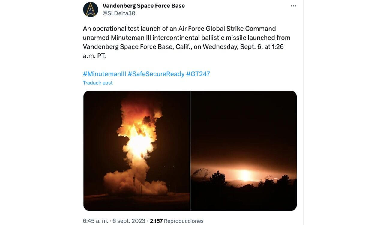 Así reportó la base militar en California el lanzamiento del misil balístico