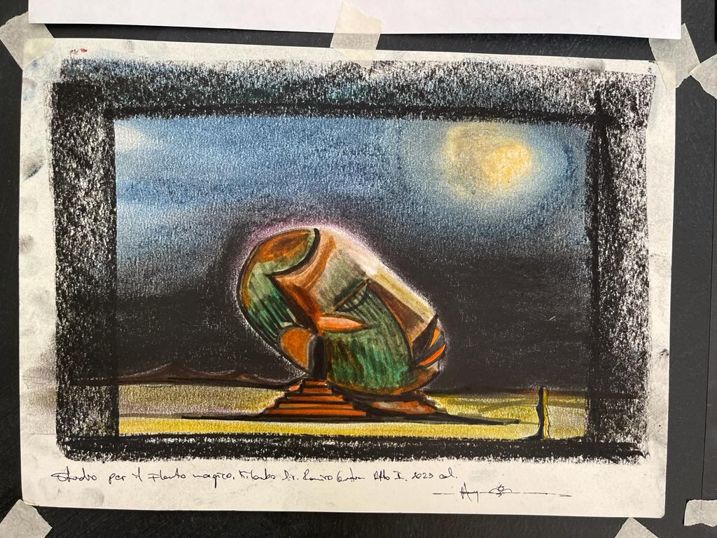 Bocetos, vestuario y escenografía de 'La Flauta Mágica',  un espectáculo de ópera como ninguna antes en el país.