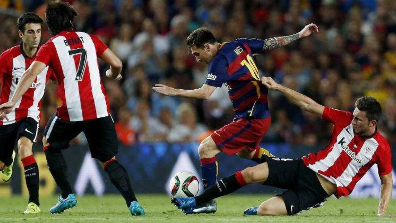 Lionel Messi sucumbió ante la defensa del Athletic Club de Bilbao en la vuelta de la supercopa española.