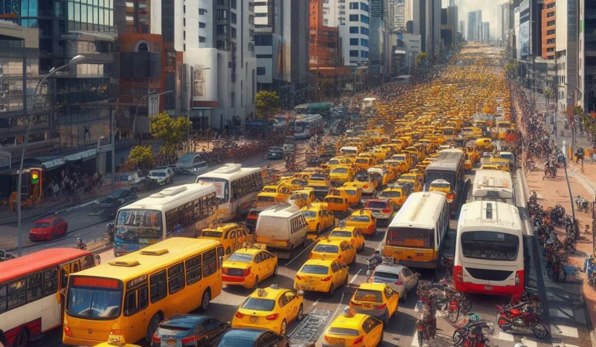 Ilustración creada con IA de un trancon en Bogotá.