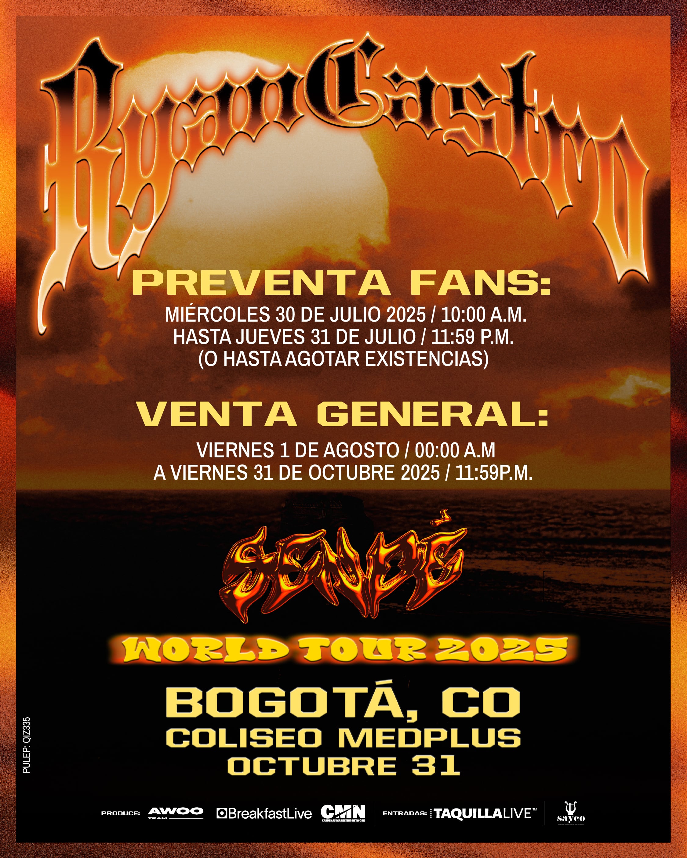 Etapas de venta para el concierto de Ryan Castro en Bogotá