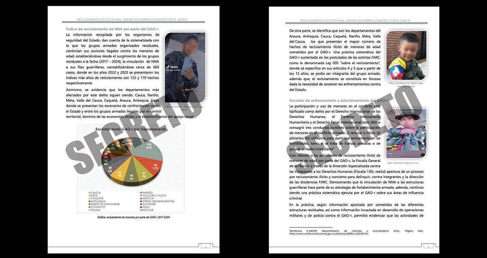 El documento, en poder de SEMANA, revela que las disidencias de las Farc de Iván Mordisco comienzan el adoctrinamiento con niños desde                                              los 3 años, a quienes uniforman con sus insignias.
