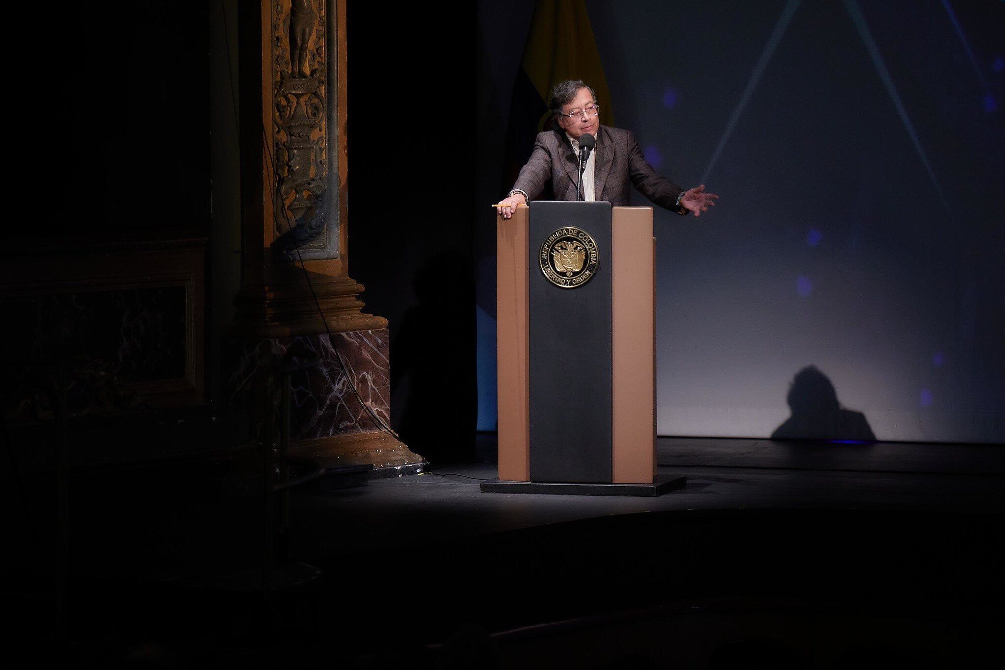 El presidente, Gustavo Petro, durante el "Conversatorio en defensa del orden constitucional", en Bogotá, el 20 de agosto de 2025