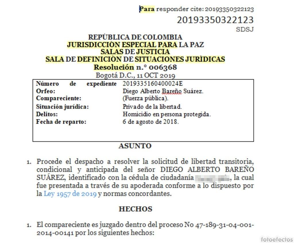 Diego Bareño fue condenado, en primera instancia, en un caso por falsos positivos.
