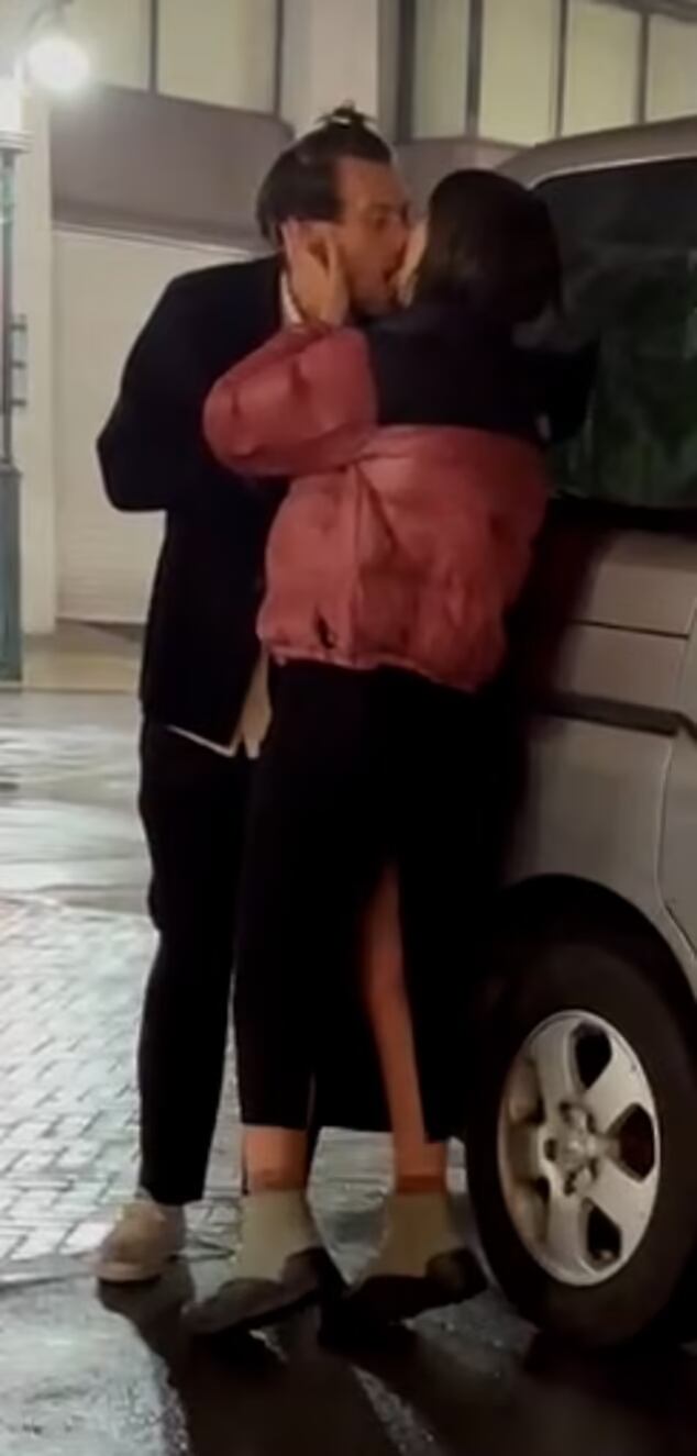 Harry Styles y Emily Ratajkowski besándose.