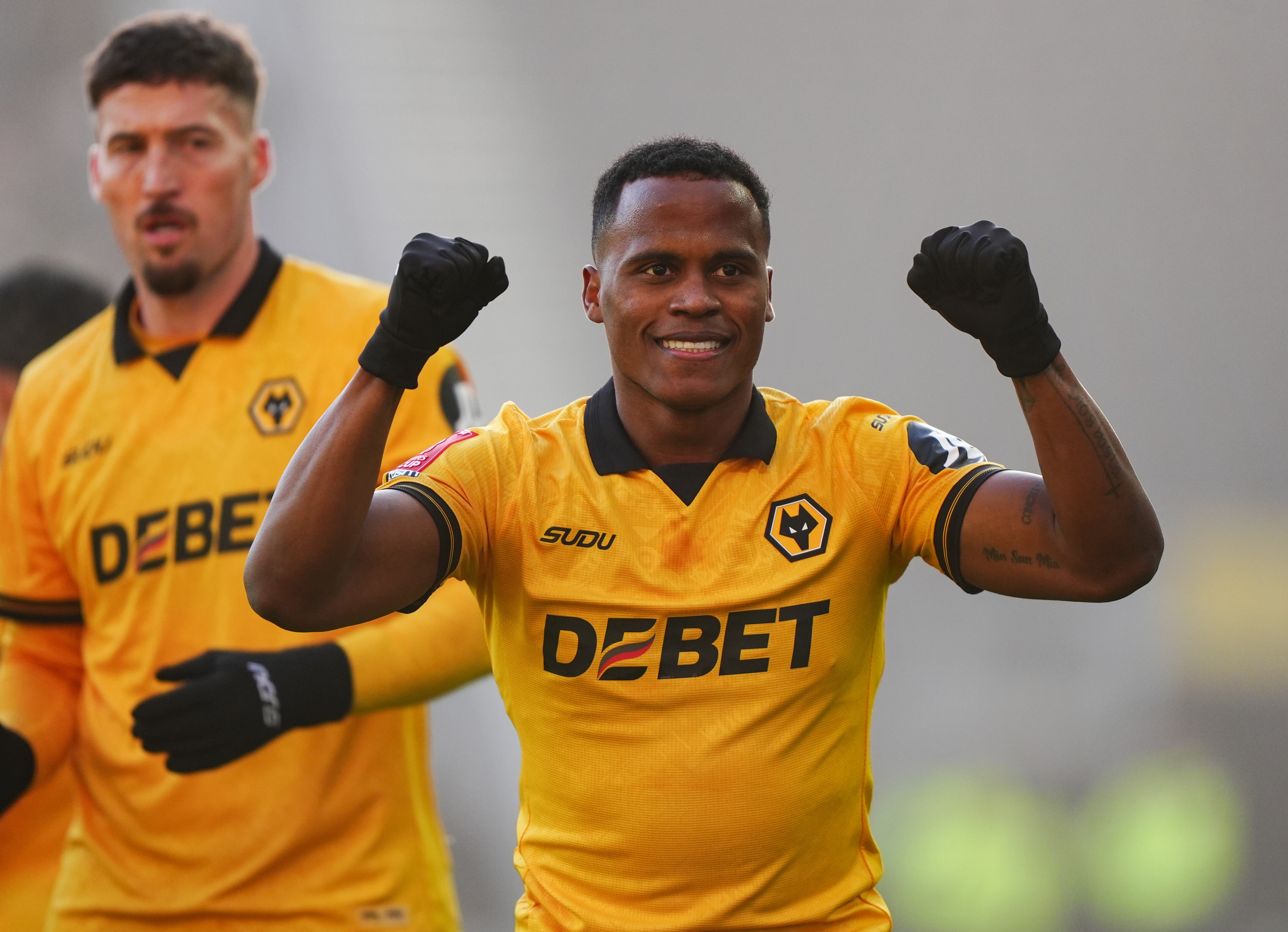Wolverhampton Wanderers' Jhon Arias celebrates scoring their side's second goal of the game during the Emirates FA Cup third round match at Molineux Stadium, Wolverhampton. Picture date: Saturday January 10, 2026. (Photo by Bradley Collyer/PA Images via Getty Images)