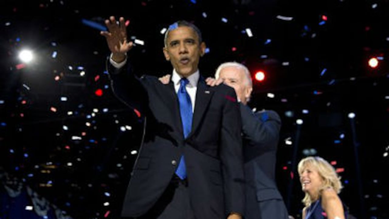 Obama y Biden celebran la reelección.
