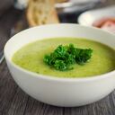 Home made freshness leek potato soup with crispy kale