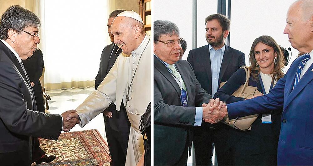 Carlos Holmes Trujillo, con el papa Francisco y con el nuevo presidente de Estados Unidos, Joe Biden.