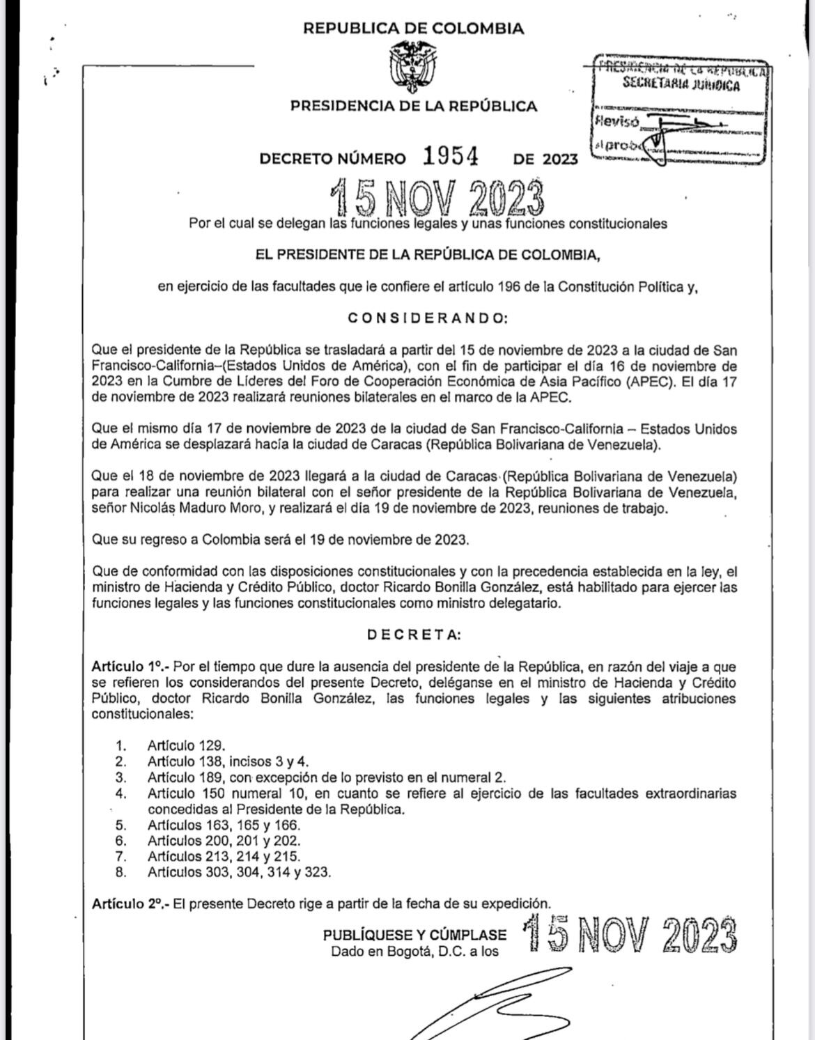 Decreto Presidencia visita Petro-Maduro