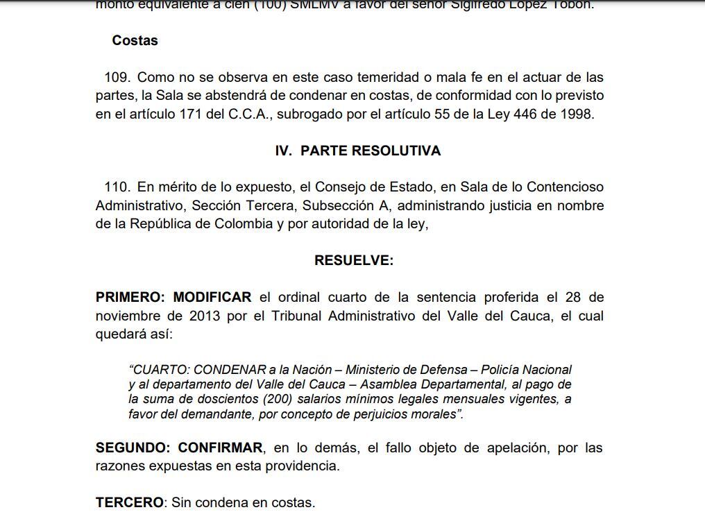 Condena contra la Nación por el secuestro de Sigifredo López.