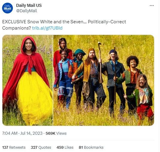 "Blancanieves y los siete compañeros políticamente correctos", fue el titular del medio. Fuente: Twitter @DailyMail