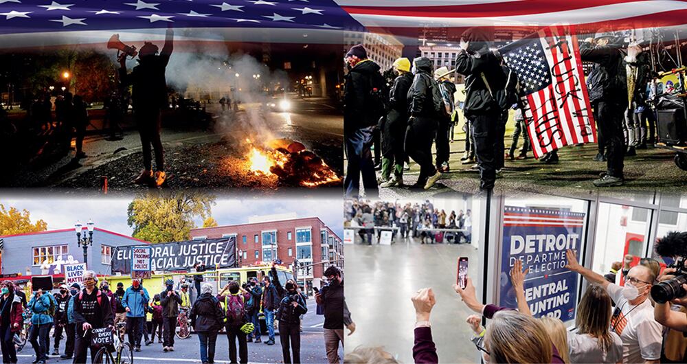 A muchos les preocupa que el clima tenso ante la reticencia de Trump para aceptar los resultados termine en revueltas. La amenaza de los grupos supremacistas sigue latente, y las protestas ante la espera de los resultados no se han hecho esperar. Algunos  colectivos de fanáticos de Trump llamaron a la acción e incluso insinuaron una guerra civil.