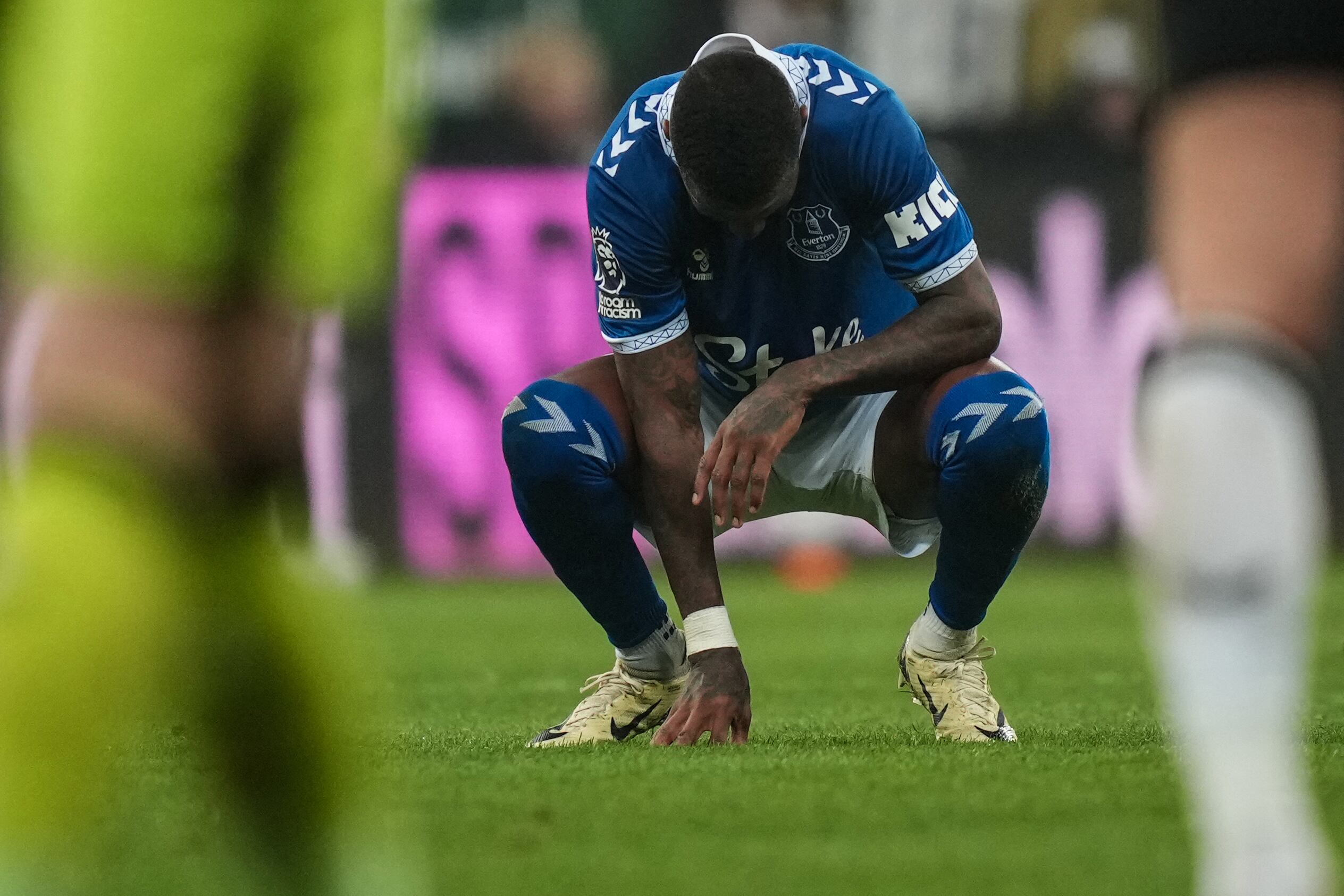 Everton's English defender #18 Ashley Young reacts at the end of the English Premier League football match between Newcastle United and Everton at St James' Park in Newcastle-upon-Tyne, north east England on April 2, 2024. Newcastle United equalised 1 - 1 against Everton. (Photo by Andy Buchanan / AFP) / RESTRICTED TO EDITORIAL USE. No use with unauthorized audio, video, data, fixture lists, club/league logos or 'live' services. Online in-match use limited to 120 images. An additional 40 images may be used in extra time. No video emulation. Social media in-match use limited to 120 images. An additional 40 images may be used in extra time. No use in betting publications, games or single club/league/player publications. /