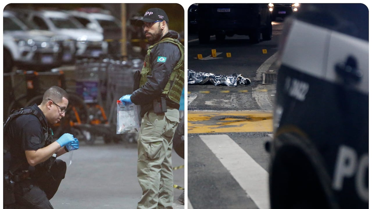 El cuerpo de Antonio Vinicius Lopes Gritzbach es cubierto por la policía después de un tiroteo en el aeropuerto internacional de Guarulhos en Guarulhos, Sao Paulo.