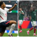Jude Bellingham (dre.) y Julián Quiñones anotaron en el encuentro entre México e Inglaterra.