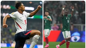 Jude Bellingham (dre.) y Julián Quiñones anotaron en el encuentro entre México e Inglaterra.