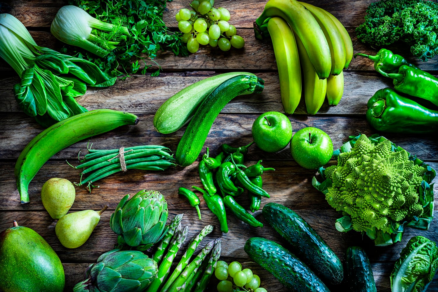 frutas y verduras verdes