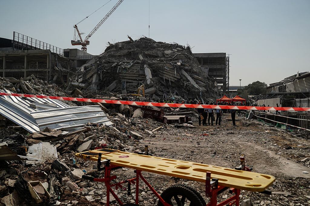 Rescue workers search for survivors of a building collapse after an earthquake in Bangkok, Thailand, on March 28, 2025. A 7.7 magnitude earthquake strikes Myanmar, according to the United States Geological Survey (USGS), with tremors felt in neighboring Thailand. (Photo by Anusak Laowilas/NurPhoto via Getty Images)