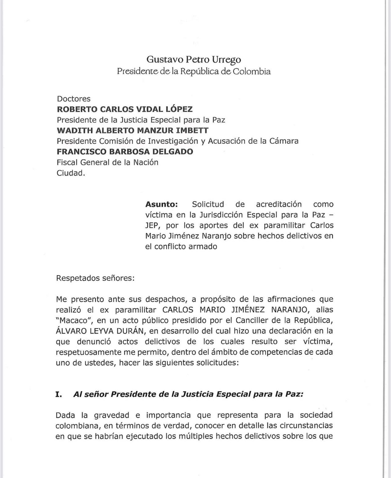 Carta presidente Gustavo Petro