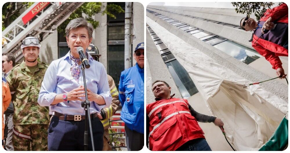 La alcaldesa Claudia López participó de simulacro de evacuación lanzándose de un tobogán de emergencia en la Torre Colpatria.