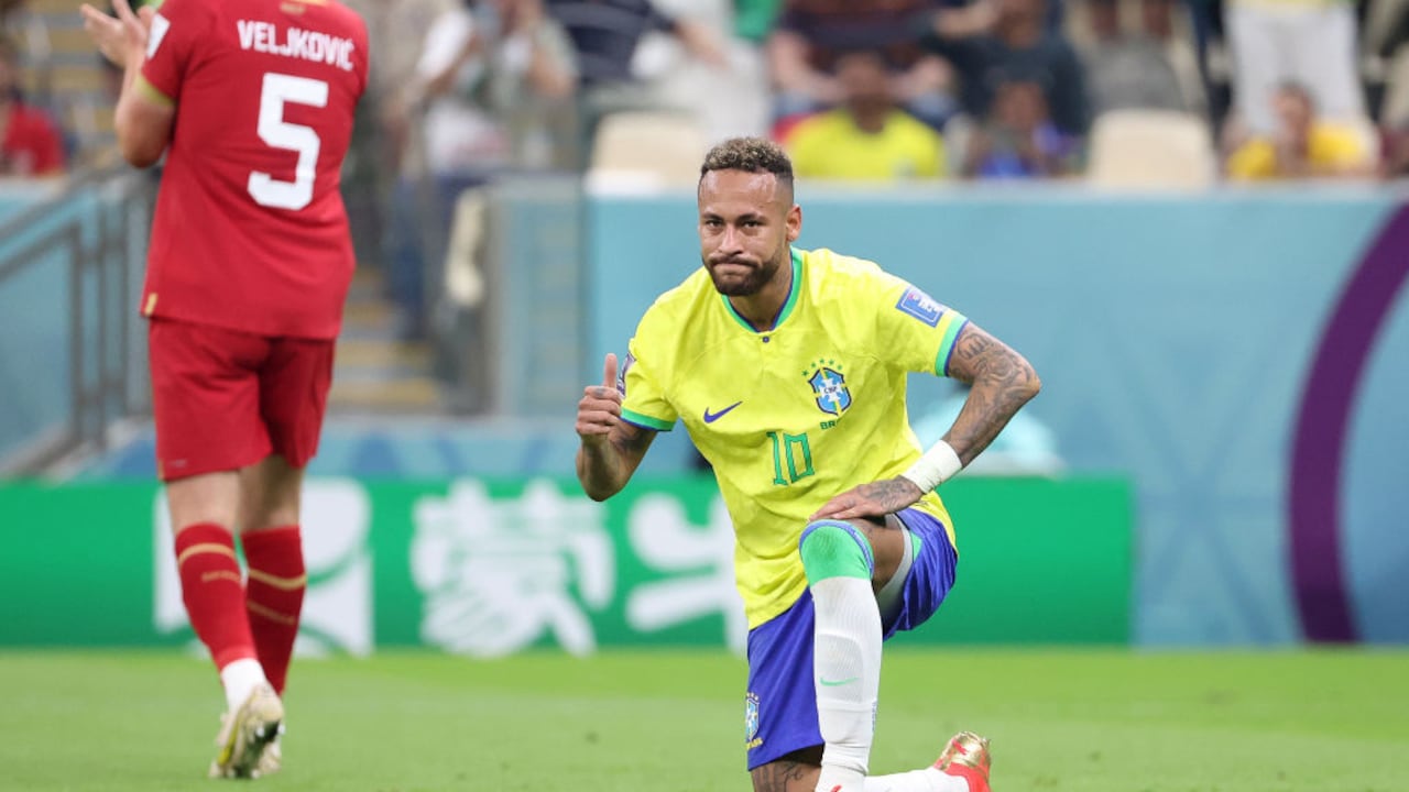 LUSAIL CITY, QATAR - NOVEMBER 24: Neymar JR of Brazil during the FIFA World Cup Qatar 2022 Group G match between Brazil and Serbia at Lusail Stadium on November 24, 2022 in Lusail City, Qatar. (Photo by Jean Catuffe/Getty Images)