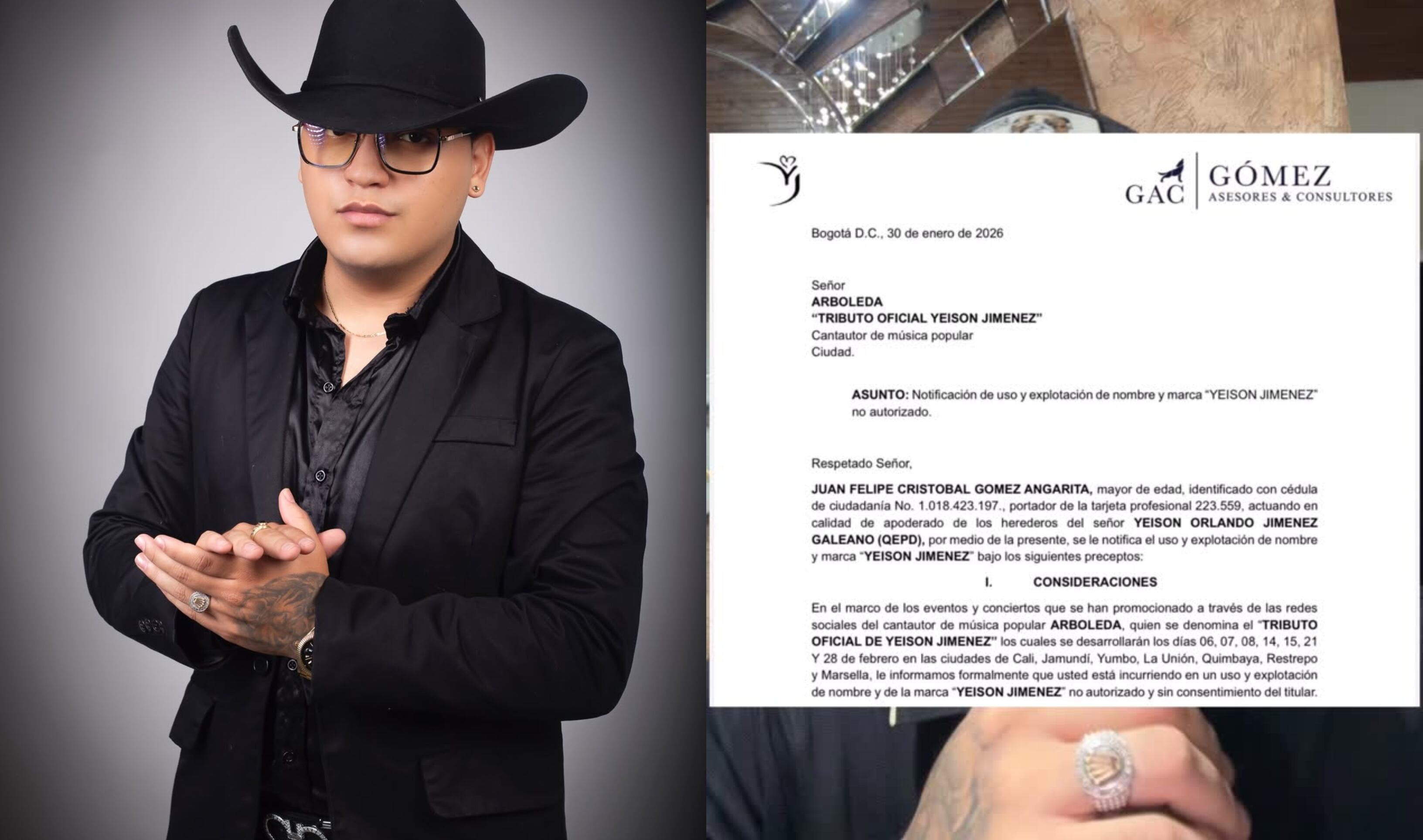 Arboleda se defiende tras ser notificado por la familia de Yeison Jiménez