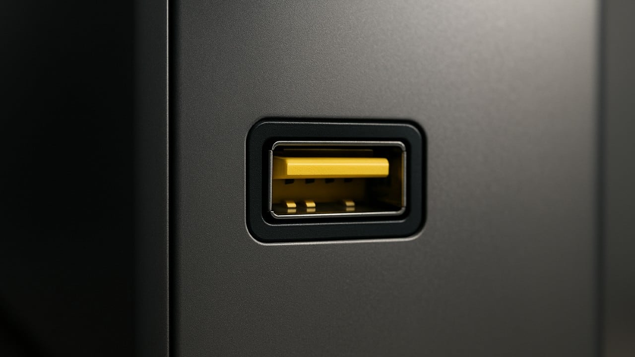 Ilustración de un puerto USB amarillo.