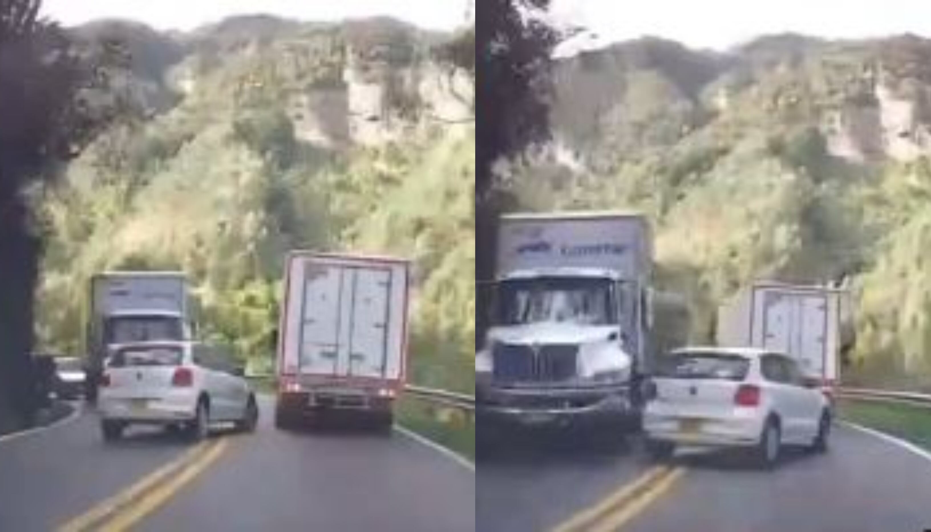 El imprudente conductor se salvó por centímetros.