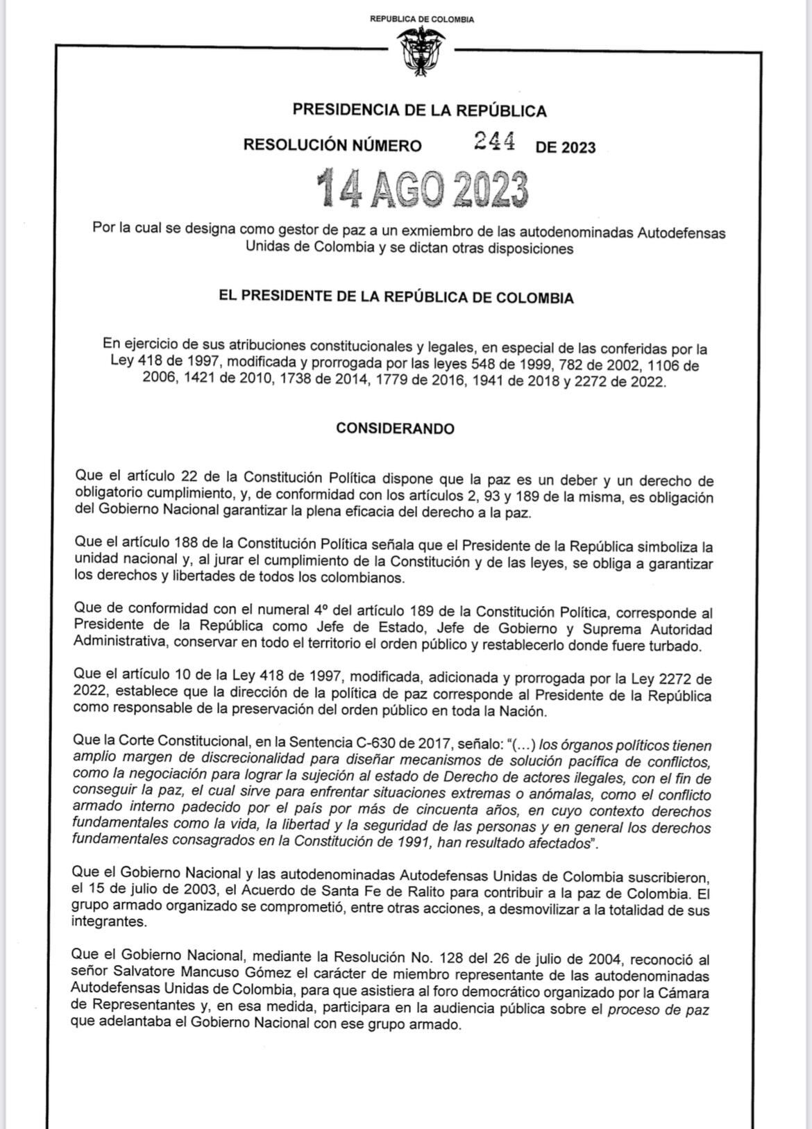 Resolución Salvatore Mancuso