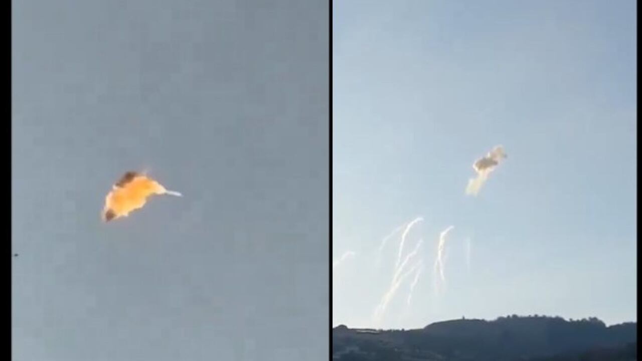 El video muestra el derribo de un dron de Hezbolá sobre el norte de Israel.