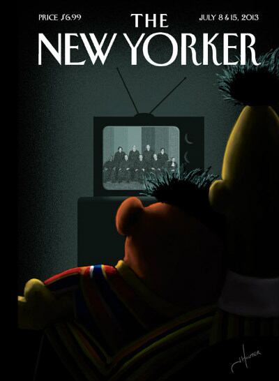 La portada de la revista 'The NewYorker' con los personajes de Plaza Sésamo viendo la Corte Suprema días después de que esta declaró inconstitucional una ley que definía el matrimonio exclusivamente entre hombres y mujeres.