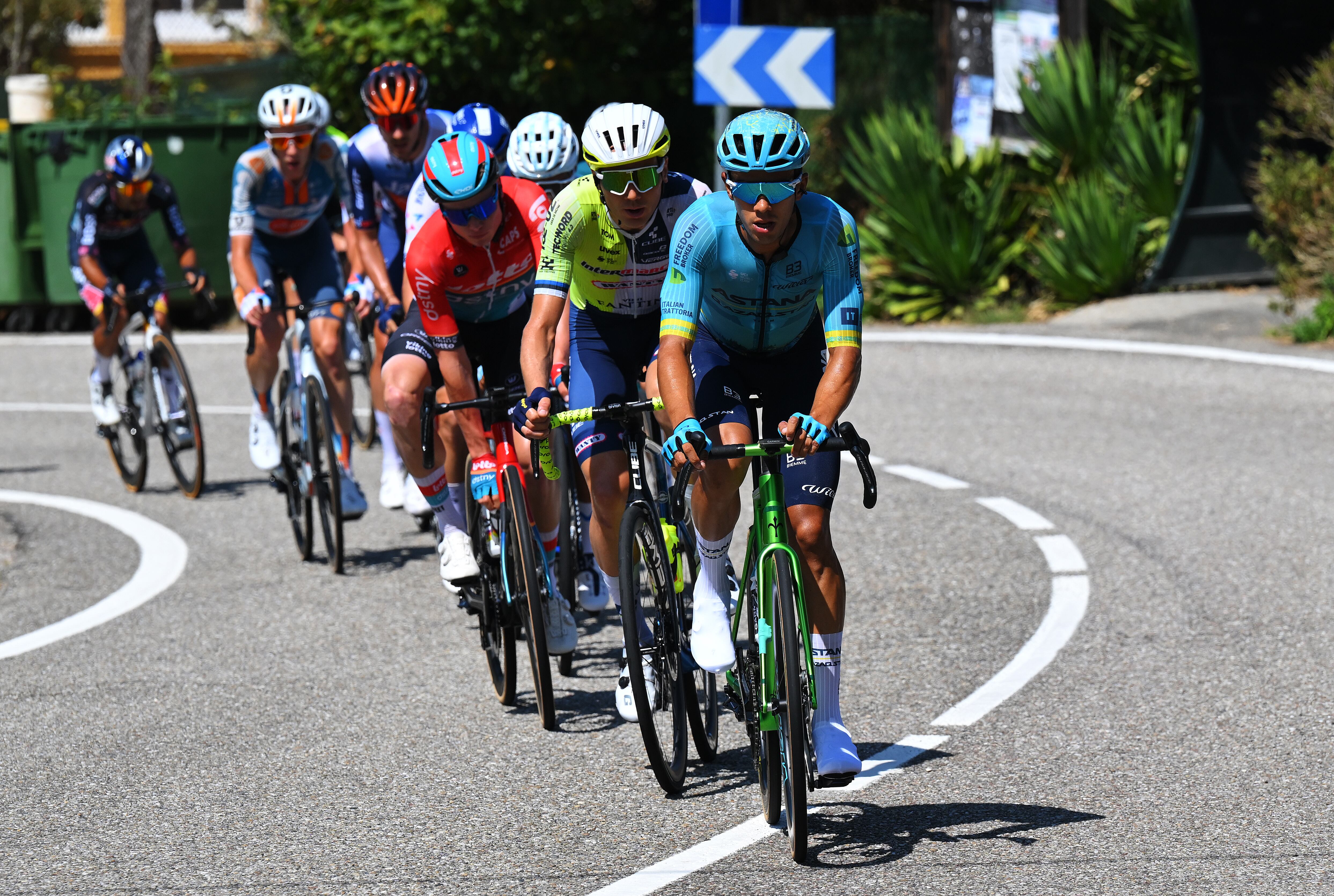 PONTEAREAS, SPAIN - AUGUST 27: (L-R) Rein Taaramae of Estonia and Team Intermarche-Wanty and Harold Tejada of Colombia and Team Astana Qazaqstan compete during the La Vuelta - 79th Tour of Spain 2024, Stage 10 a 160km stage from Ponteareas to Baiona / #UCIWT / on August 27, 2024 in Ponteareas, Spain.  (Photo by Tim de Waele/Getty Images)
