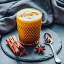 Trendy drink called golden milk, turmeric latte or golden latte made of turmeric and vegan organic almond milk