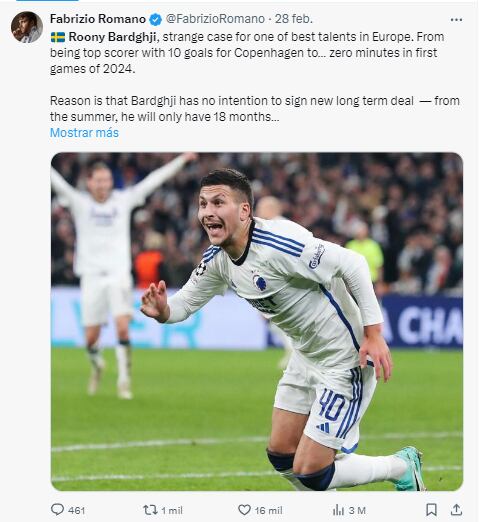 Esta fue la publicación que hizo Fabrizio Romano.