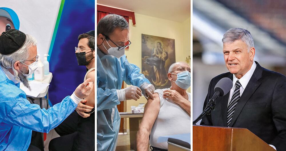   El papa Francisco afirma que los católicos deberían vacunarse. En Israel, Gobierno y rabinos han logrado que los ultraortodoxos accedan a vacunarse. El religioso Franklin Graham respalda la vacunación comparándola con la parábola del buen samaritano. 