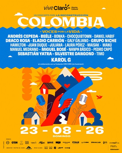 Andrés Cepeda, Beéle, Bonka, ChocQuibTown, Daniel Habif, Draco Rosa, Eladio Carrión, Galy Galiano, Grupo Niche, Hamilton, Juan Duque, Juliana, Laura Pérez, Maisak, Manú, Manuel Medrano, Miguel Bosé, Nanpa Básico, Pedro Capó, Sebastián Yatra, Silvestre Dangond y Timo son algunos de los artistas confirmados, junto a muchos más que se siguen sumando.