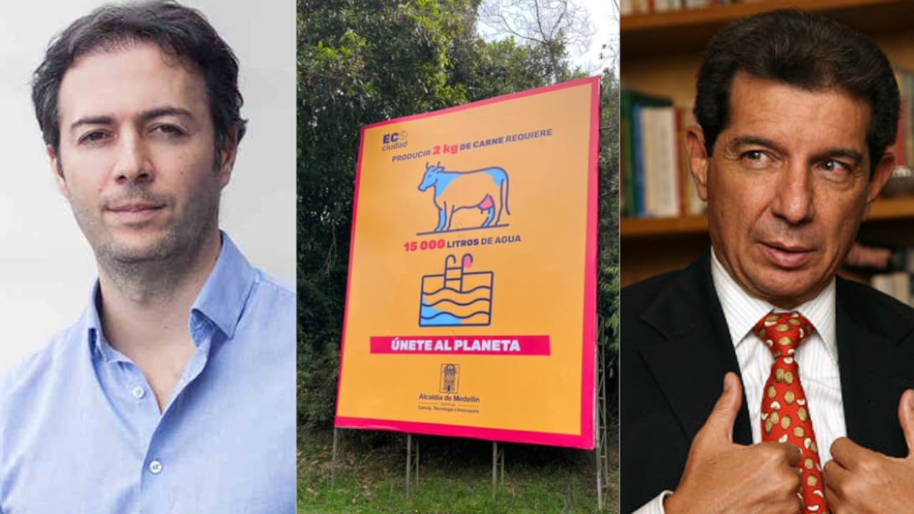 Daniel Quintero, alcalde de Medellín; valla publicitaria sobre consumo de carne; José Féliz Lafaurie, presidente de Fedegan.