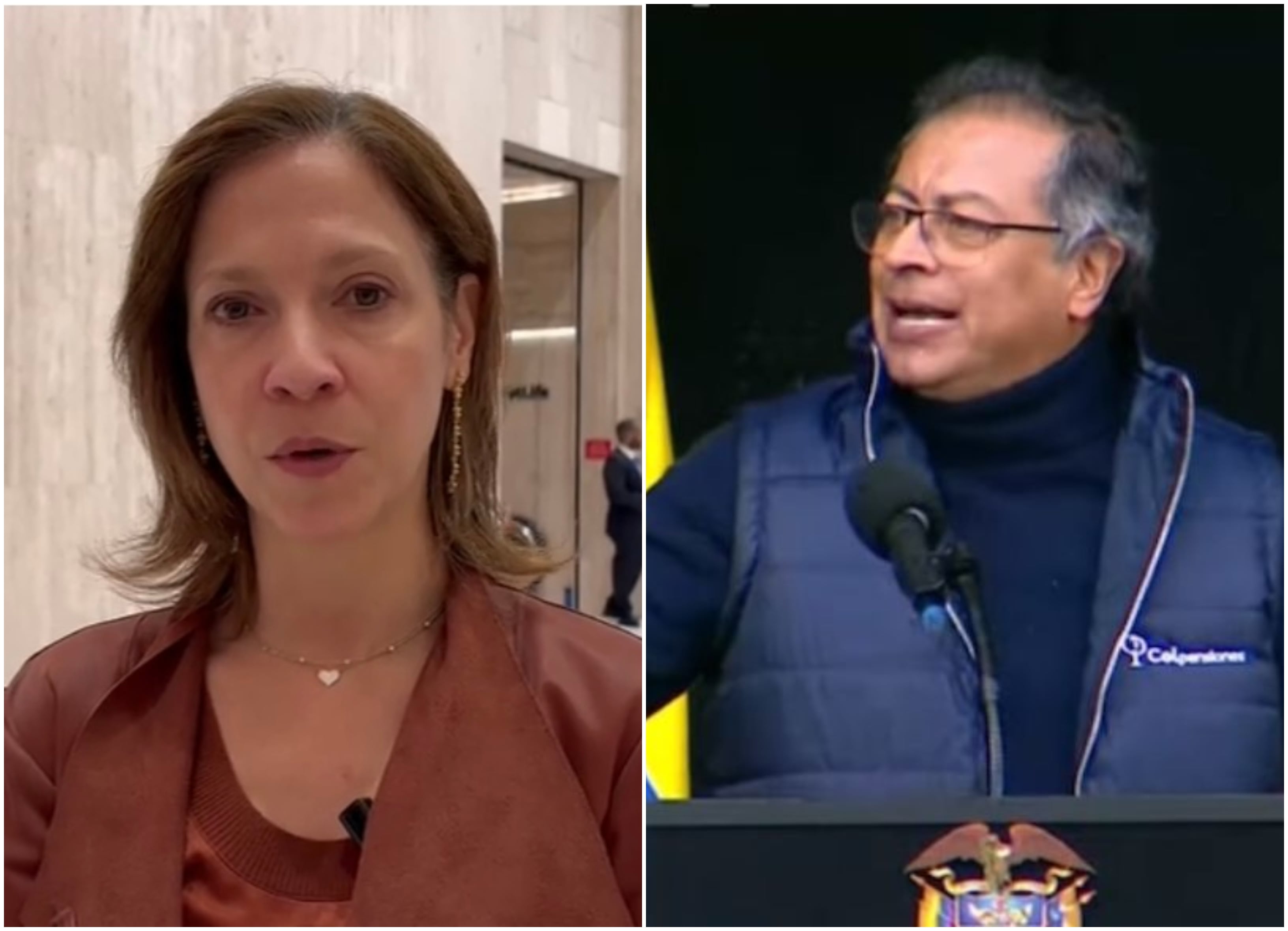 La presidenta de la Cámara Colombo Americana, AmCham Colombia, María Claudia Lacouture y el presidente Petro