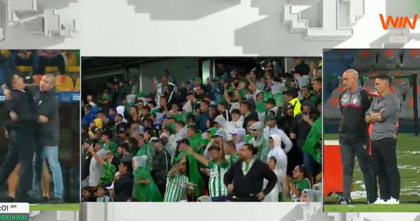 Una cámara de Win Sports grabó lo ocurrido en los bancos de los equipos.