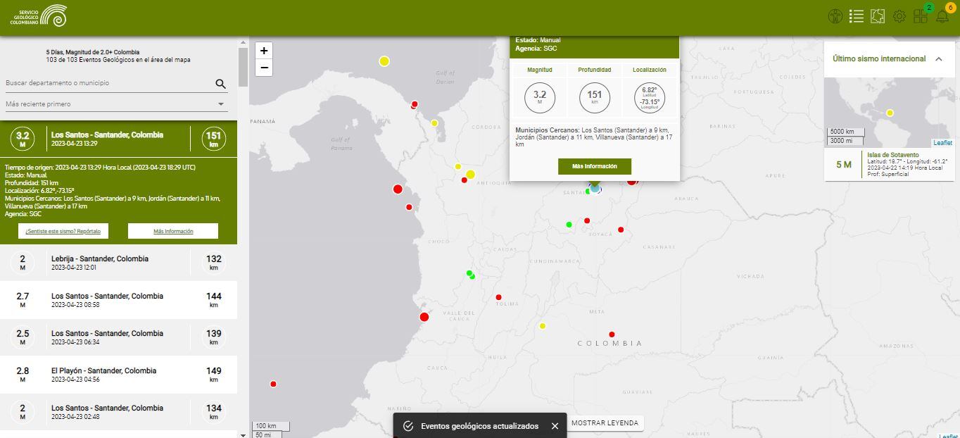 El Servicio Geológico indicó que se han presentado varios sismos