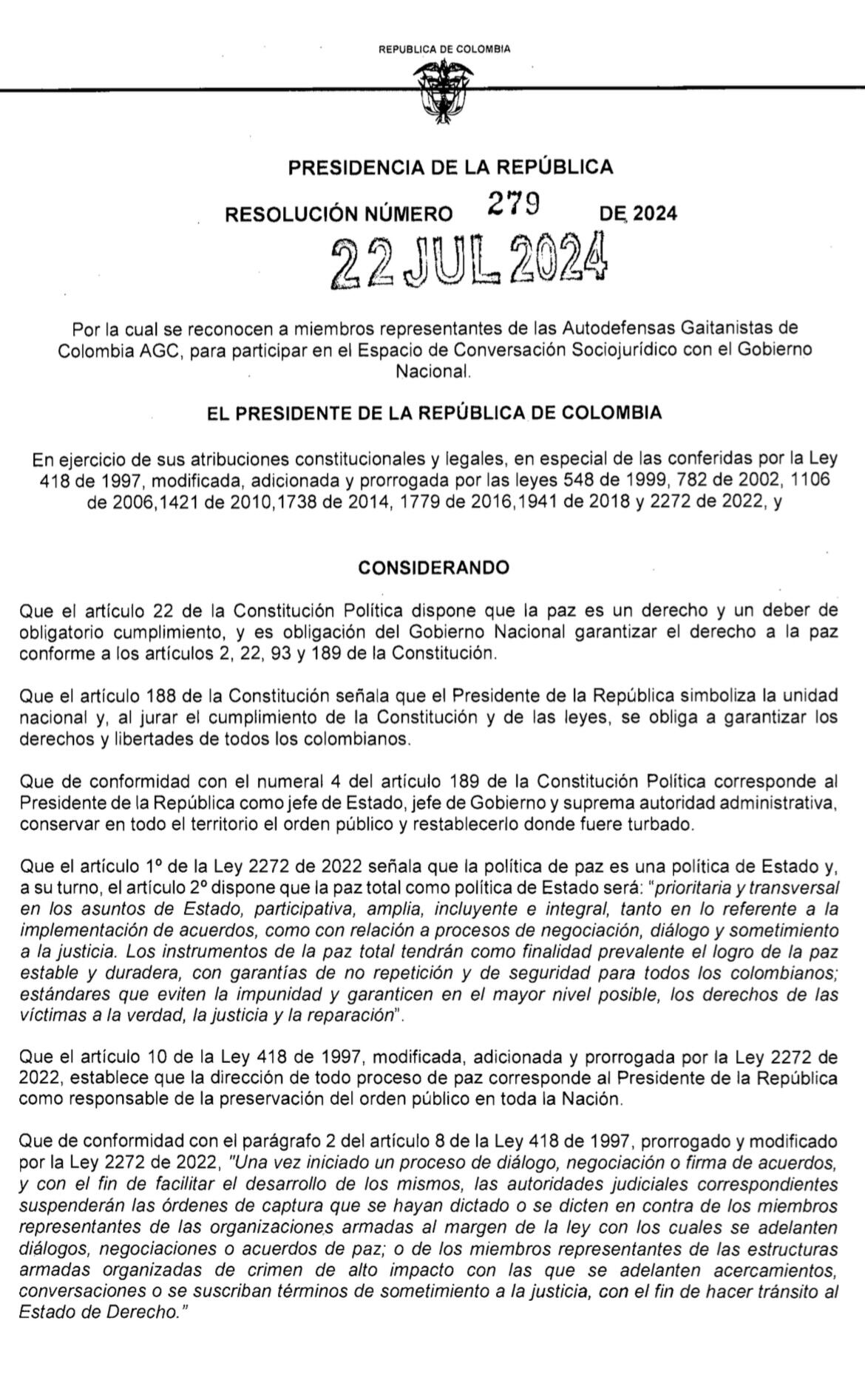 Resolución presidente Petro Clan del Golfo