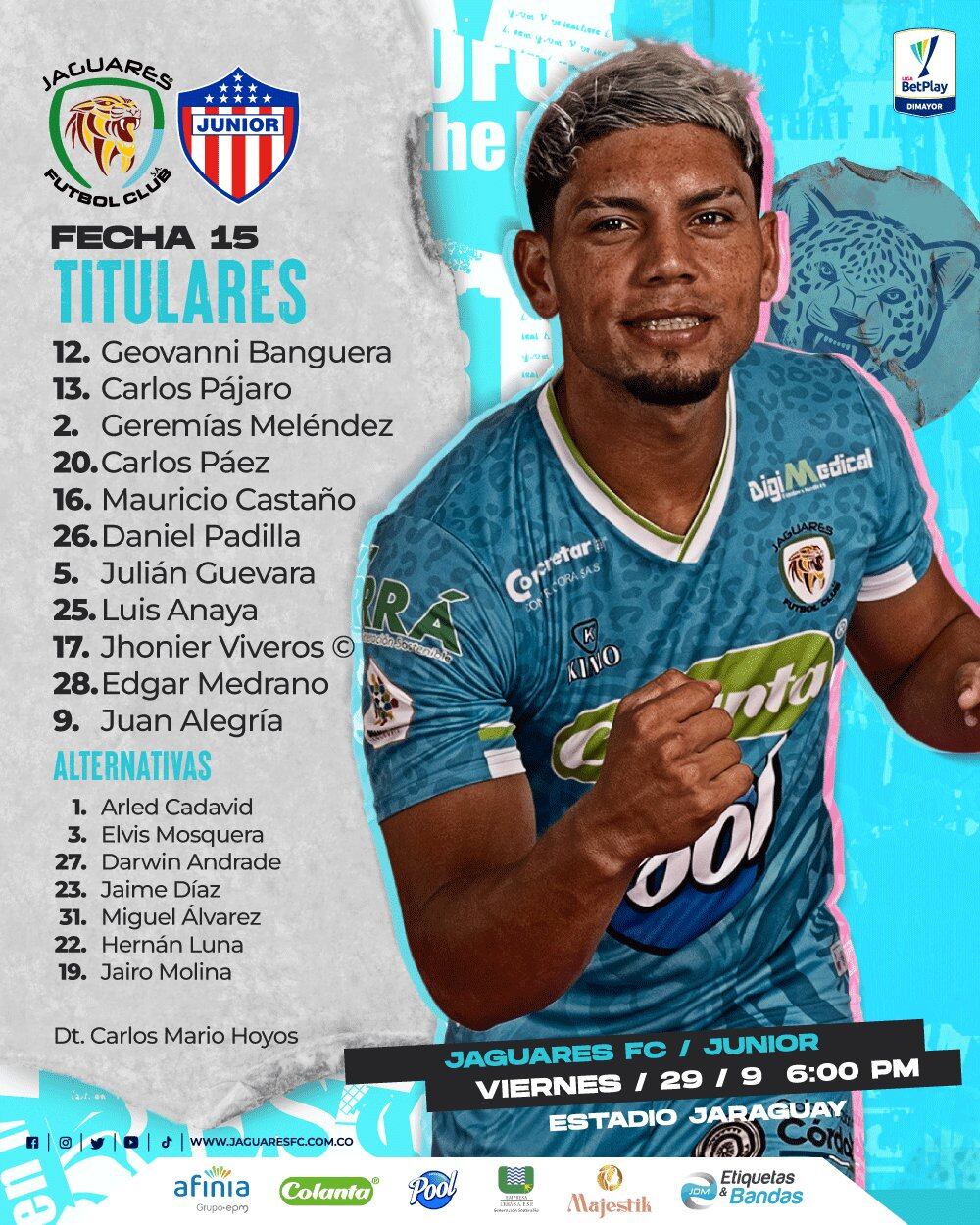 Formación de Jaguares contra Junior